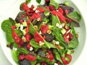 berry, basil, and baby romaine salad