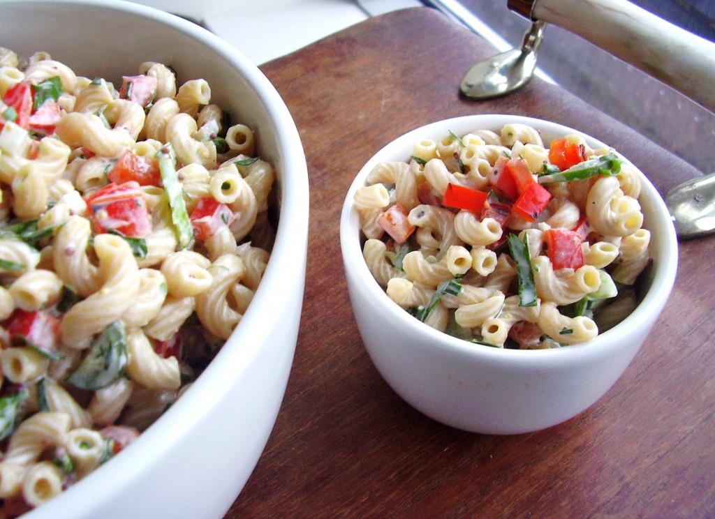 Classic Macaroni Salad with Grilled Peppers and Fresh Herbs