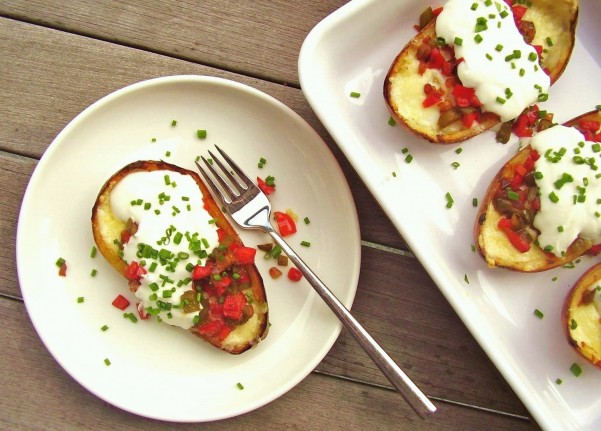 western stuffed potato skins with eggs--serving