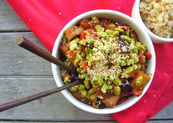 eggplant stir-fry with general tso’s sauce