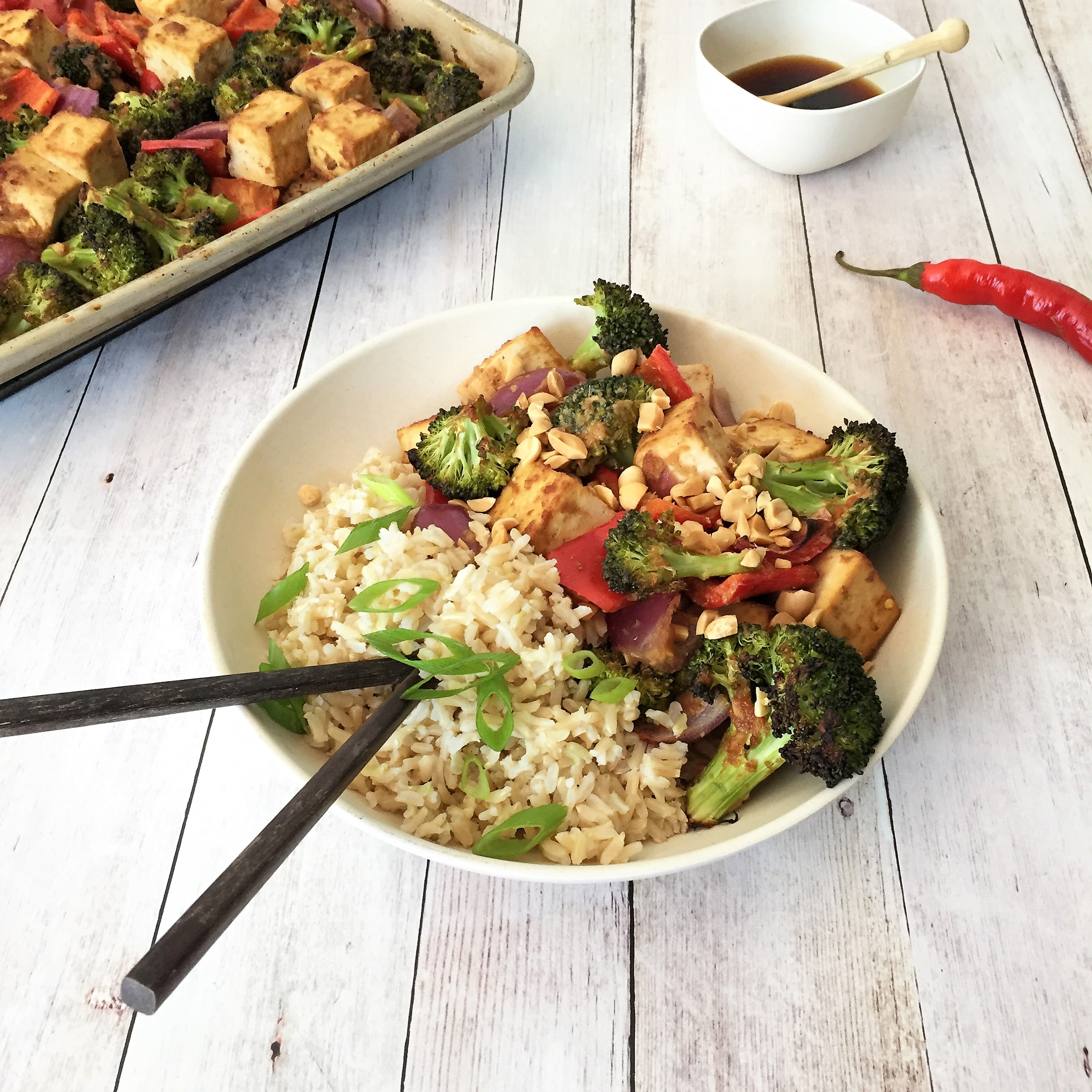asian sprouted tofu “stir-fry” sheet pan dinne
