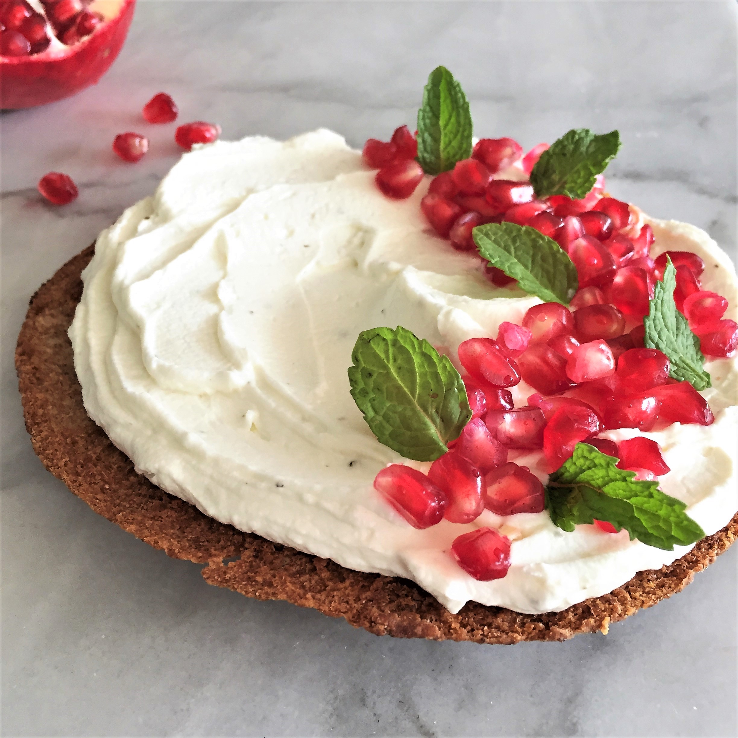 Pita Toast with Labneh and Pomegranate