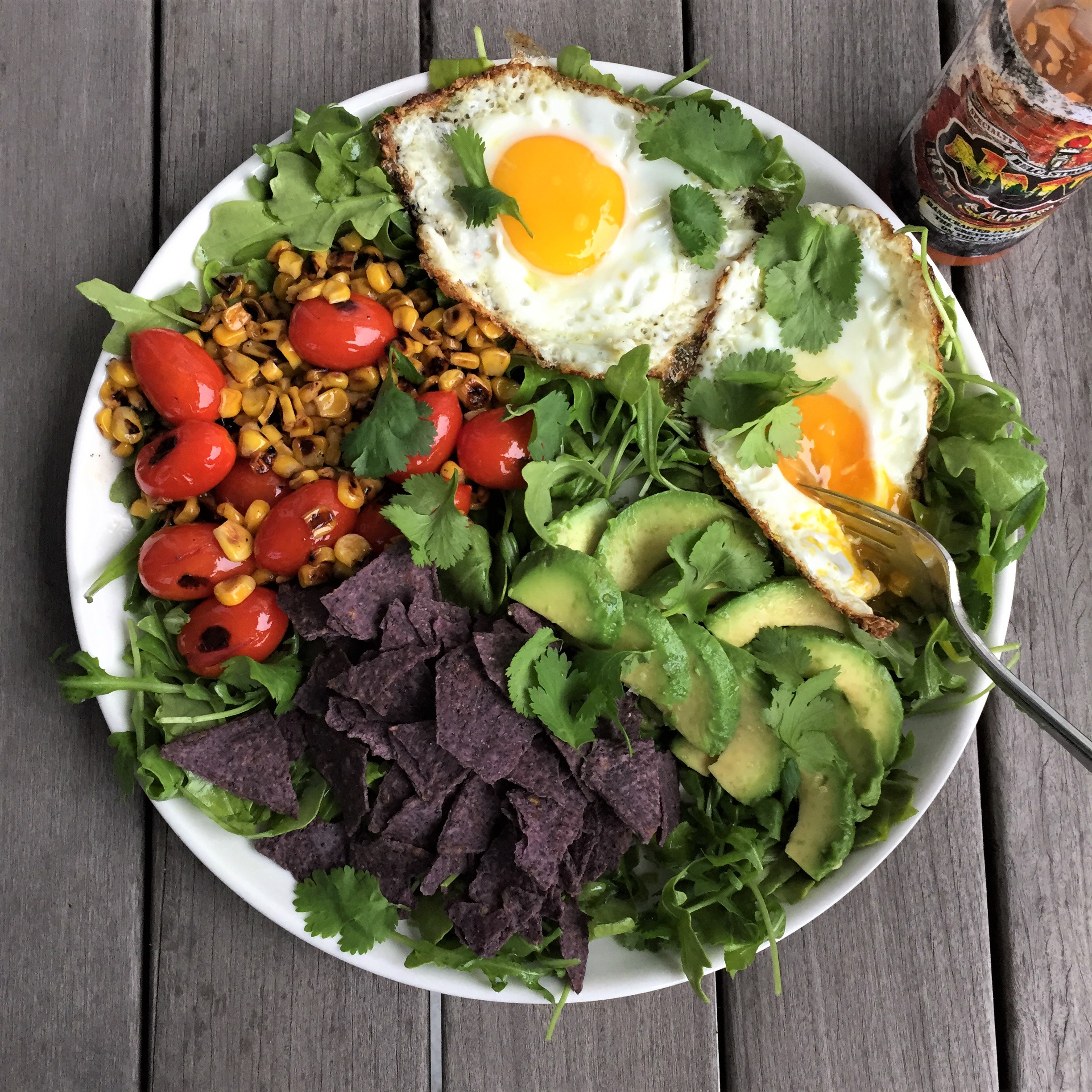 mexican brunch salad with pan-charred vegetables