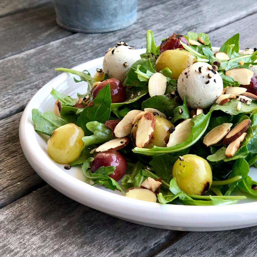 anytime arugula and grilled grape salad