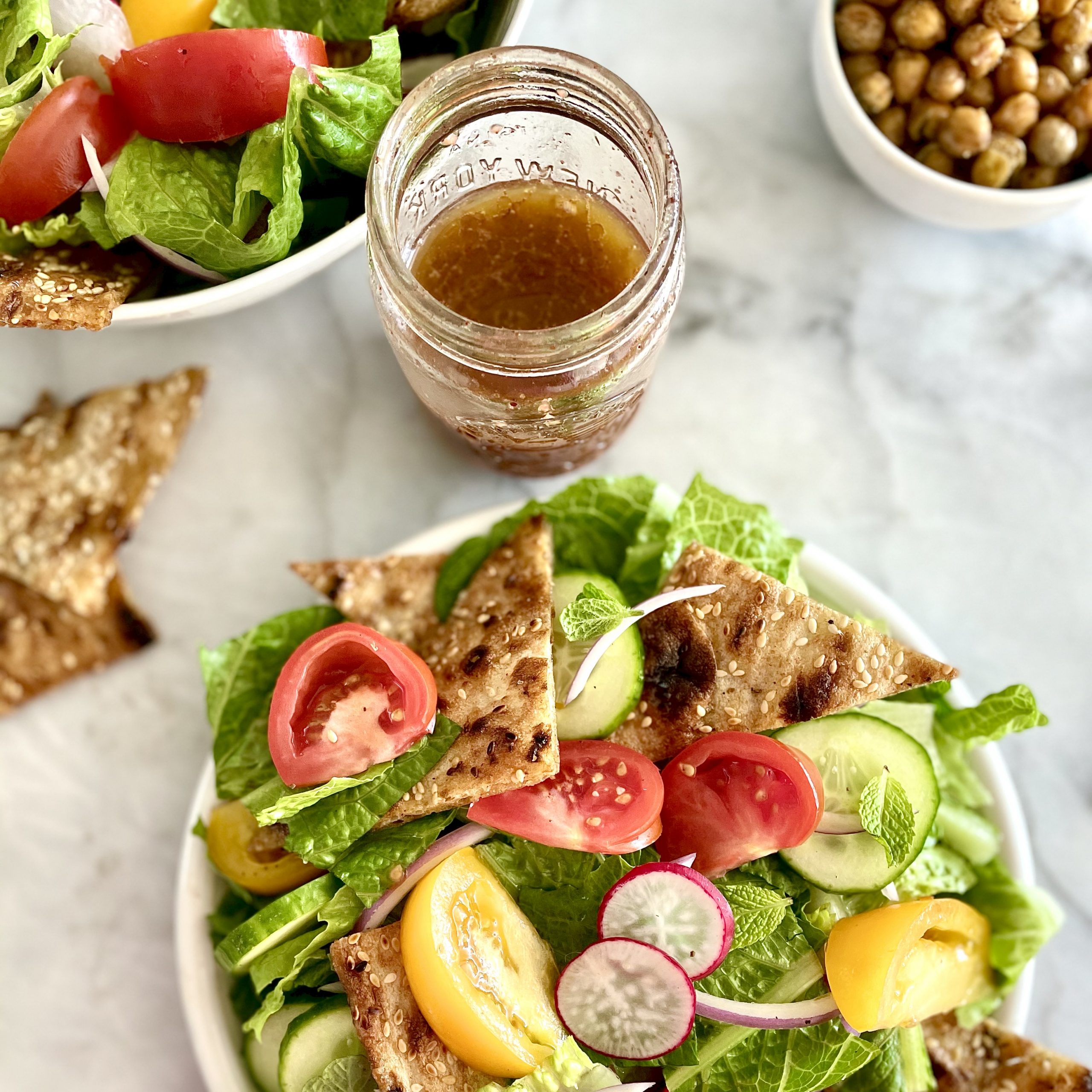 fattoush with heirloom tomatoes