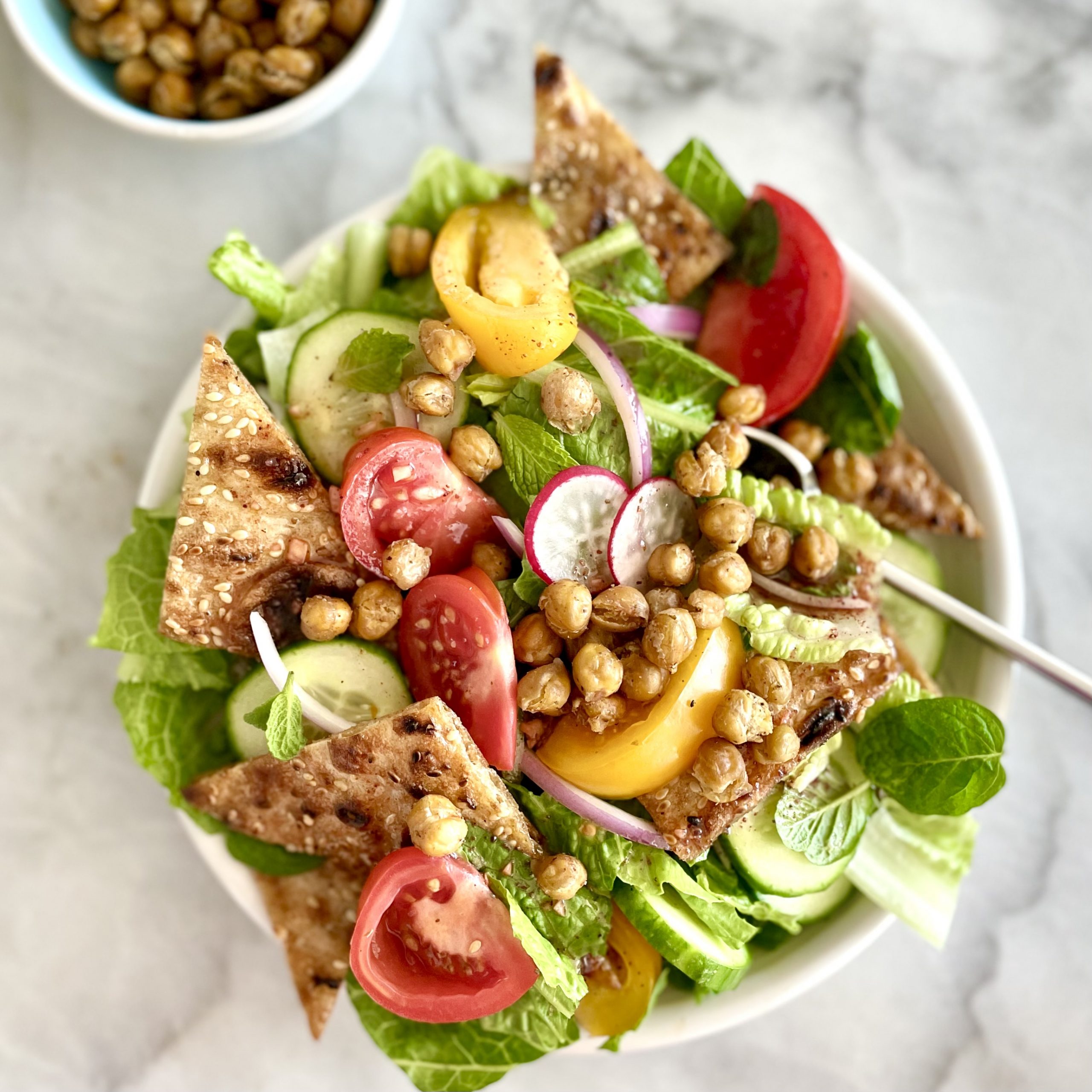 fattoush with heirloom tomatoes