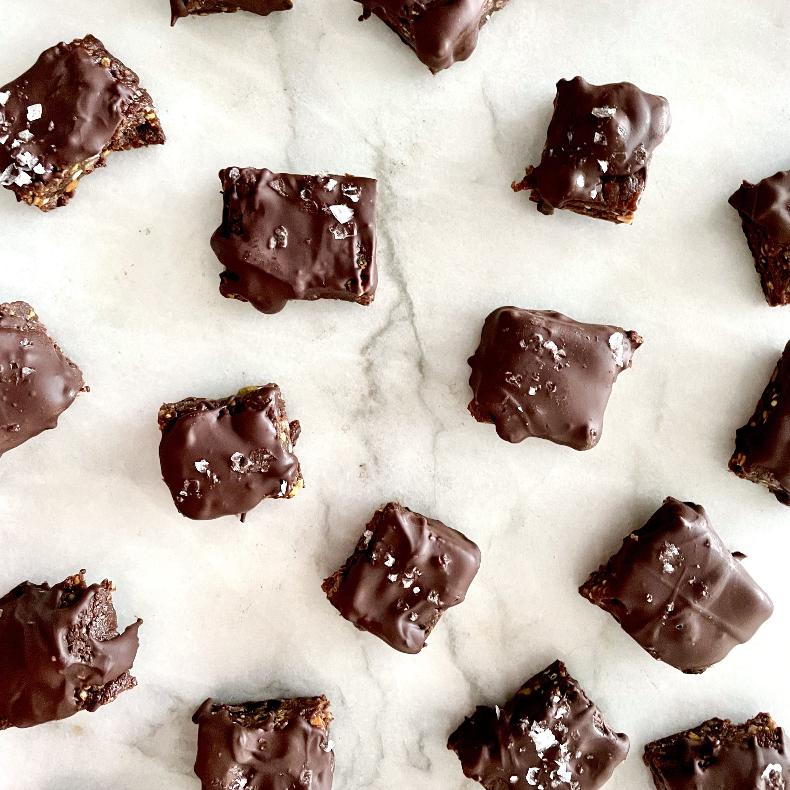 Chocolate-Mint Candy Bar Minis on White Marble
