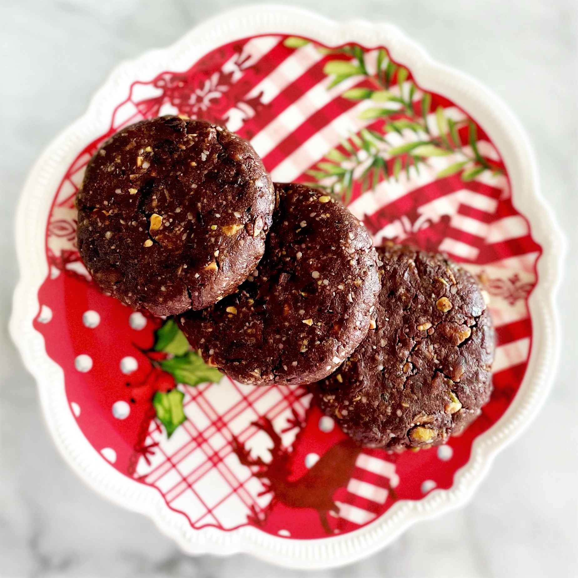 holiday plate of 3 cocoa-peppermint power patties