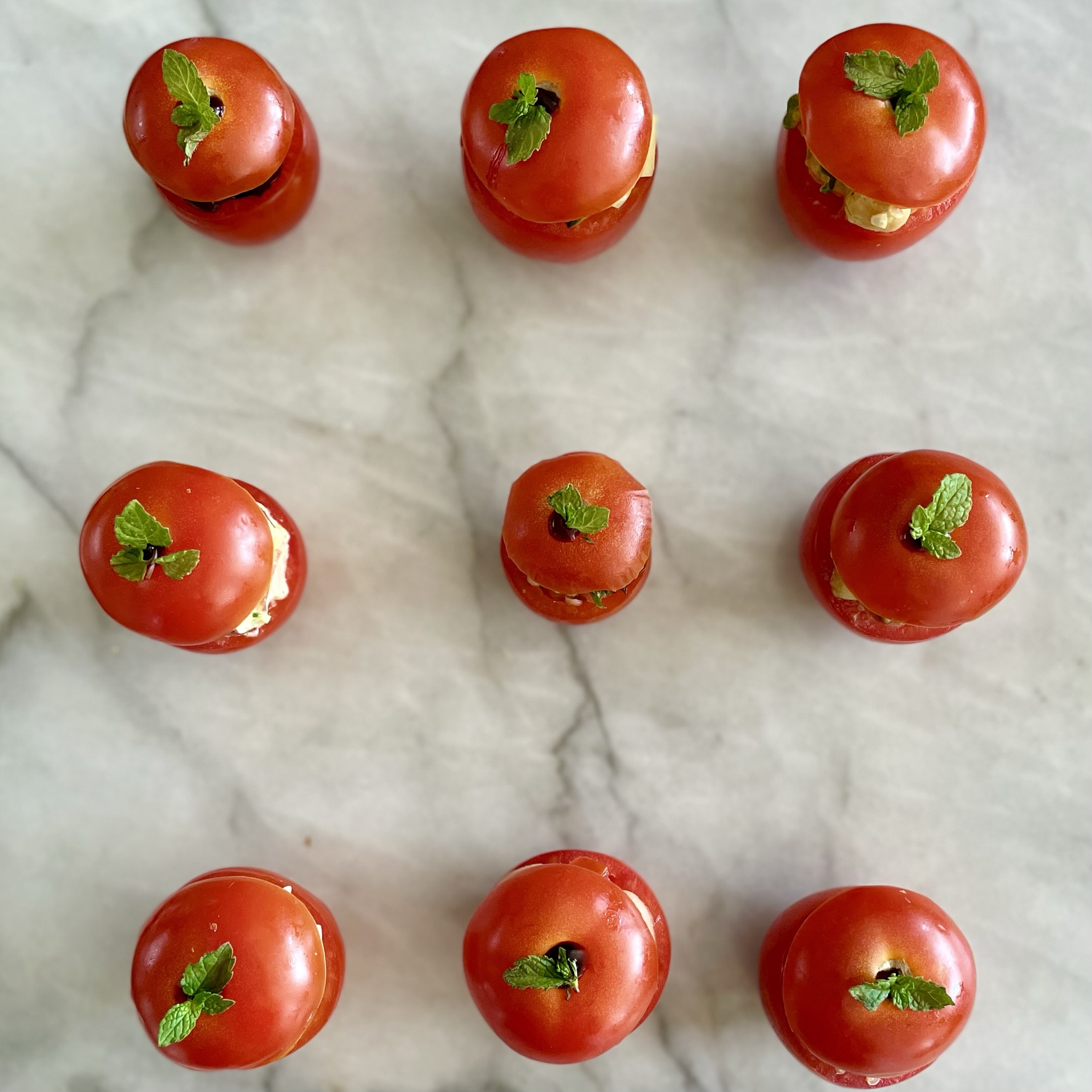 Salad-Stuffed Campari Tomatoes_with herb garnish
