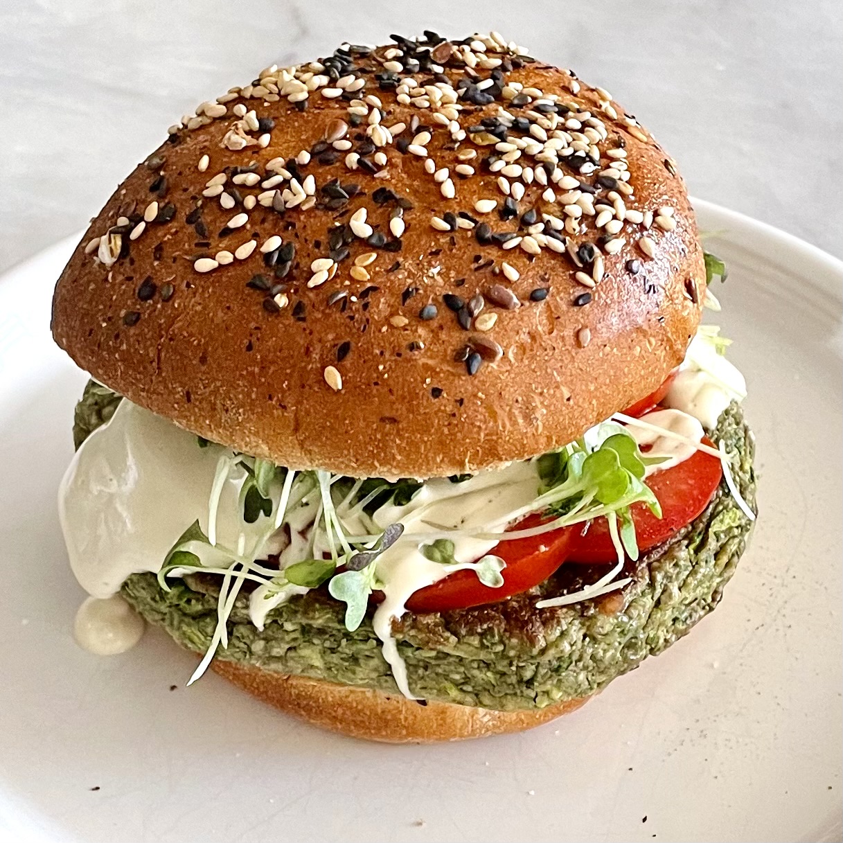 veggie burger with seeded bun