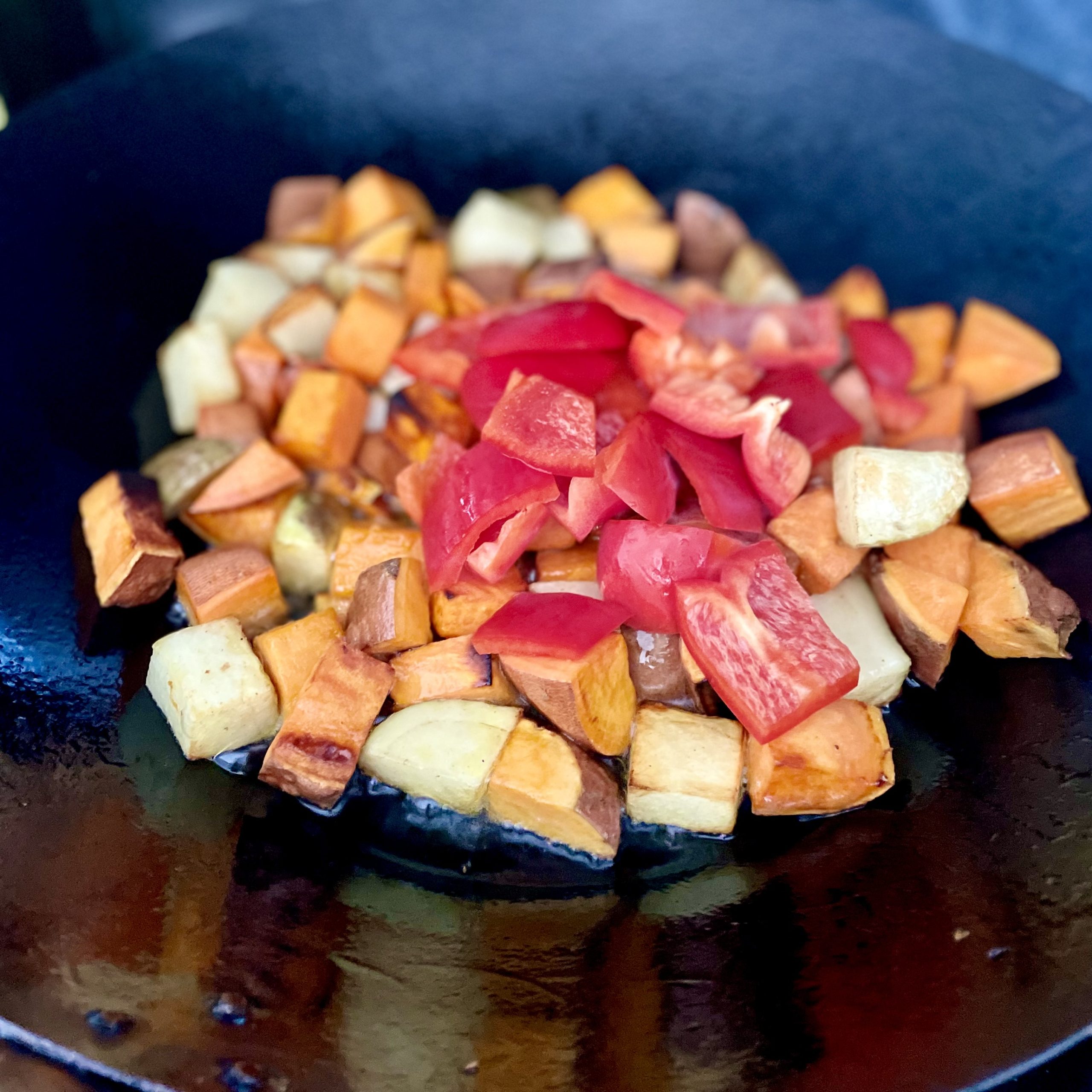 cooking the hash in a wok