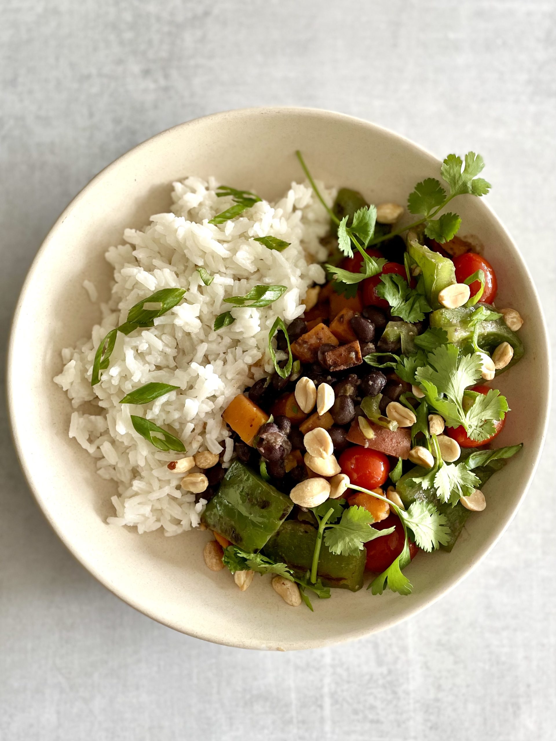 Caribbean Black Bean & Sweet Potato Curry with Coconut Sticky Rice