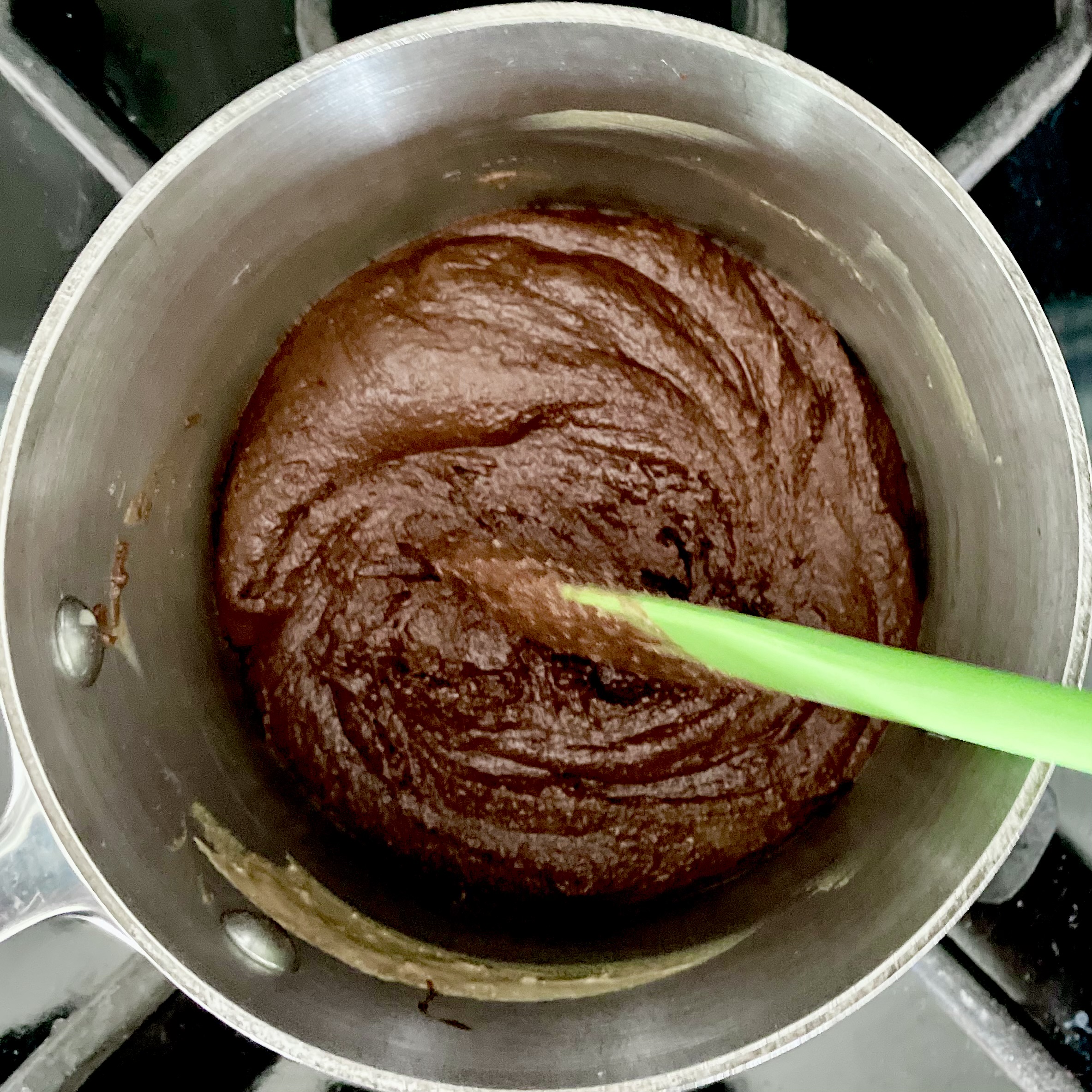 Making chocolate tahini fudge n saucepan