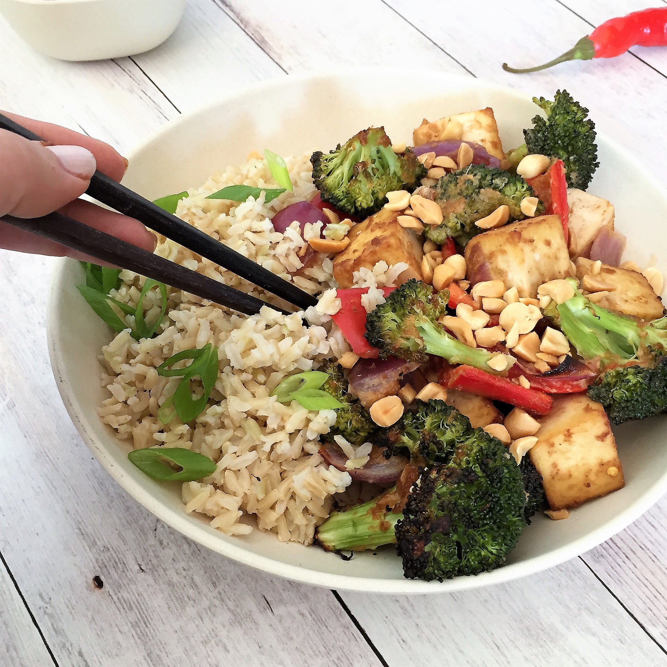 peanutty sprouted tofu “stir-fry” sheet pan