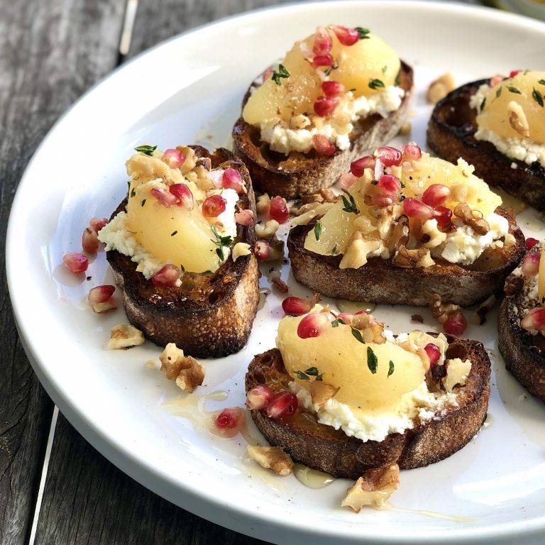cashew cheese bruschetta with pear-thyme “compote”