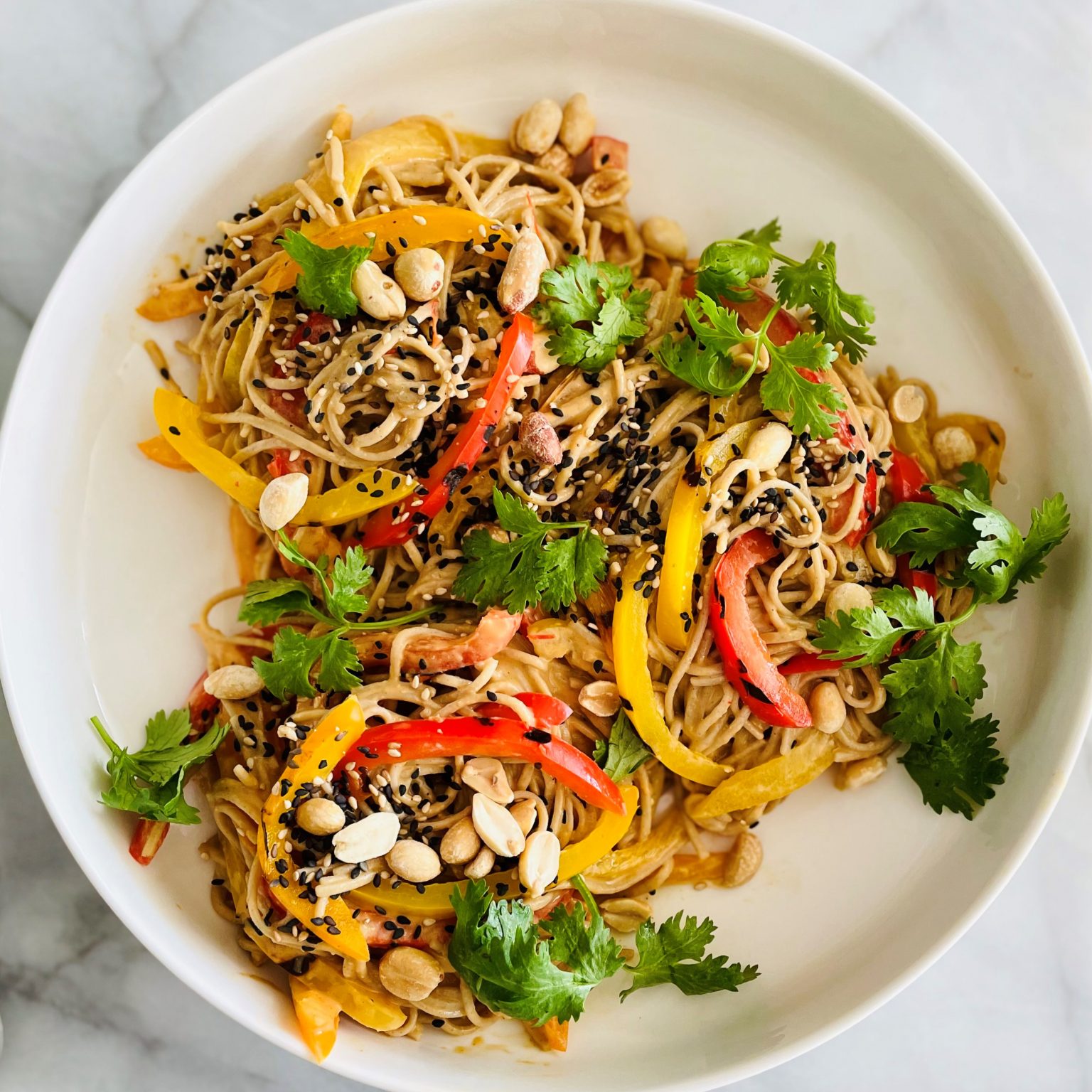 cool peanut soba noodles with grilled sweet peppers - Jackie Newgent